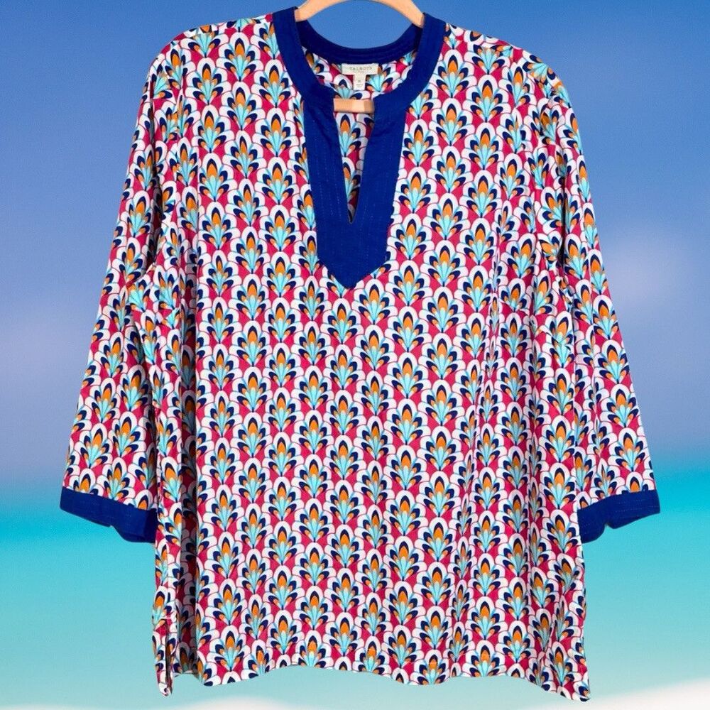 Talbots Blouse Women XL Multicolor Lagenlook Travel Vacation Resort Top Preppy